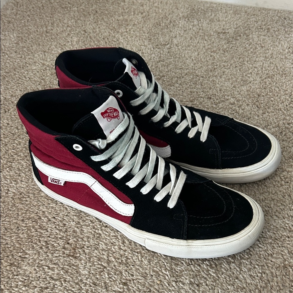 Vans Men's Black and Burgundy High-Top Sneakers